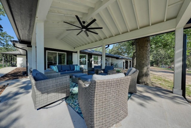 view of patio featuring an outdoor living space and ceiling fan