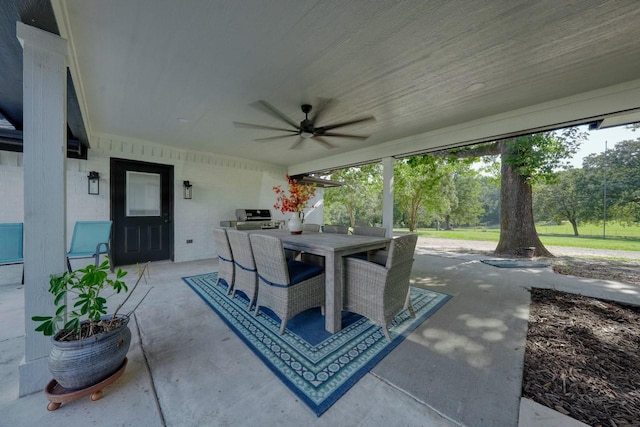 view of patio / terrace featuring ceiling fan and area for grilling