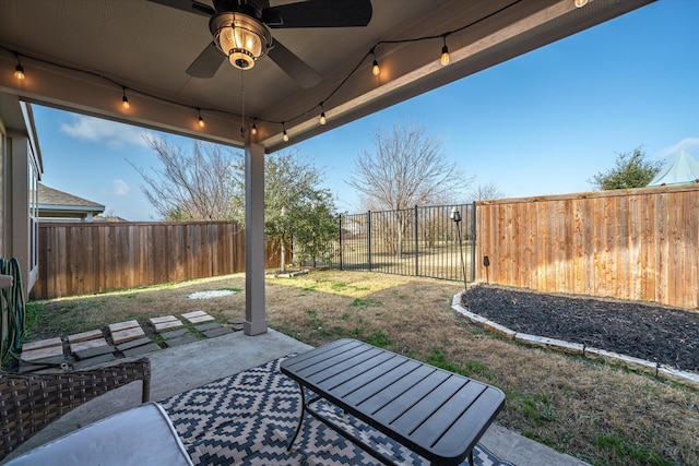 view of patio / terrace with ceiling fan