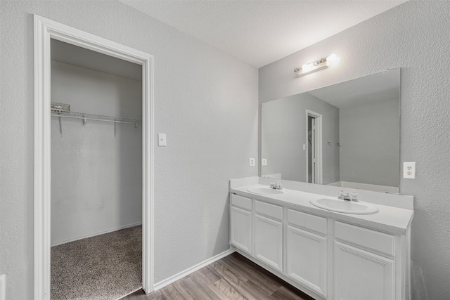 bathroom with vanity and wood-type flooring