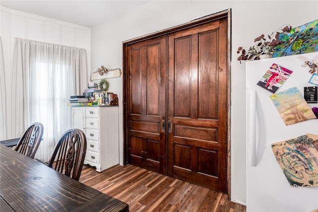 home office featuring dark wood-type flooring