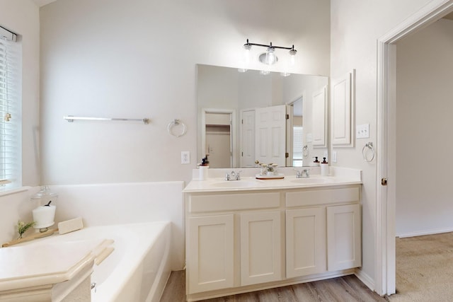 bathroom with vanity and a bath