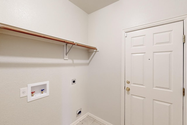 clothes washing area with hookup for a washing machine and electric dryer hookup