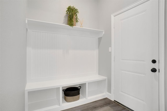 mudroom with dark hardwood / wood-style floors