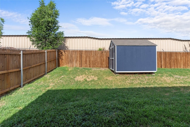 view of yard with a storage shed