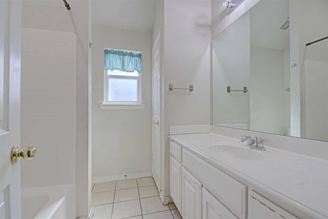 bathroom with vanity, shower / washtub combination, and tile patterned floors