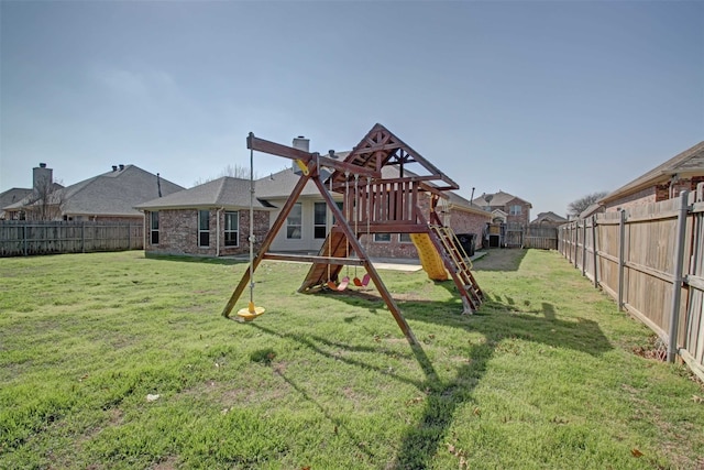 view of play area with a yard