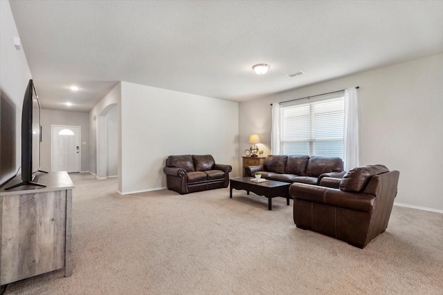 living room with light carpet