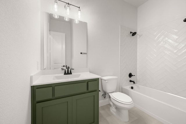 bathroom with shower / bath combination, tile patterned flooring, vanity, and toilet