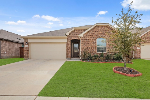 view of front of property featuring a garage and a front yard