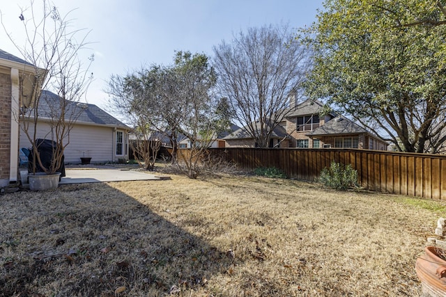 view of yard featuring a patio and a fenced backyard