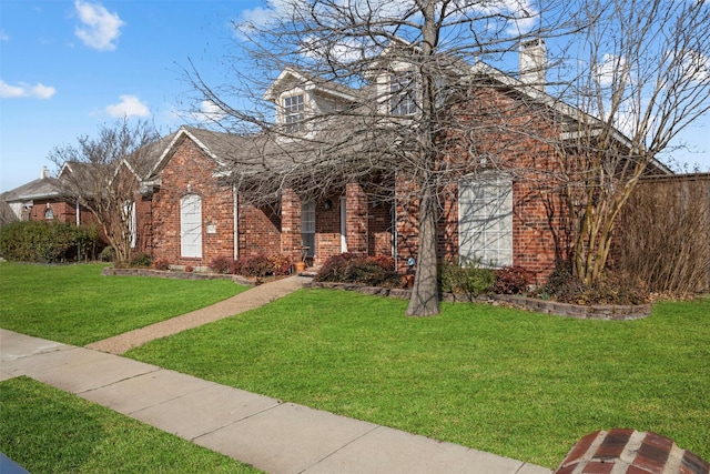 view of front of property featuring a front lawn