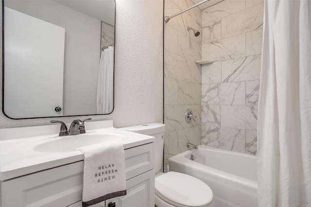 full bathroom featuring vanity, toilet, and shower / bath combo with shower curtain