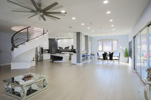 living room with light wood-type flooring