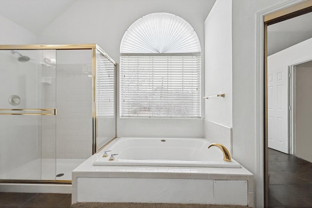 bathroom featuring tile patterned floors and plus walk in shower