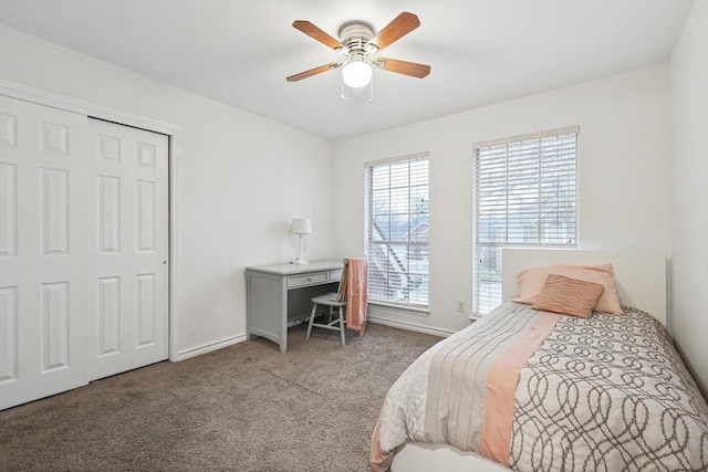 bedroom featuring ceiling fan and carpet flooring