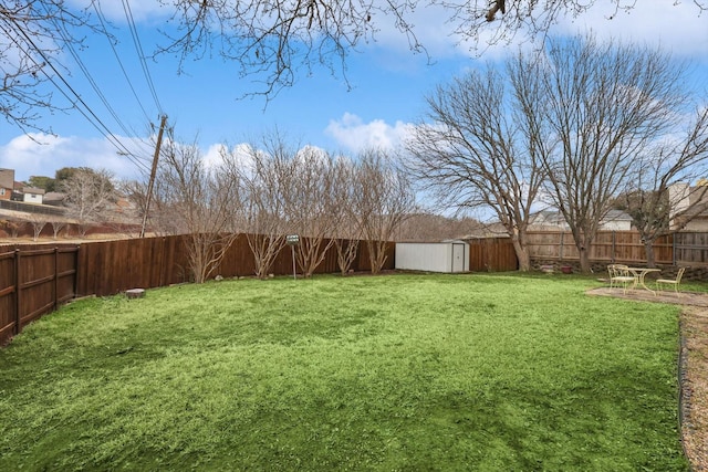 view of yard featuring a storage shed