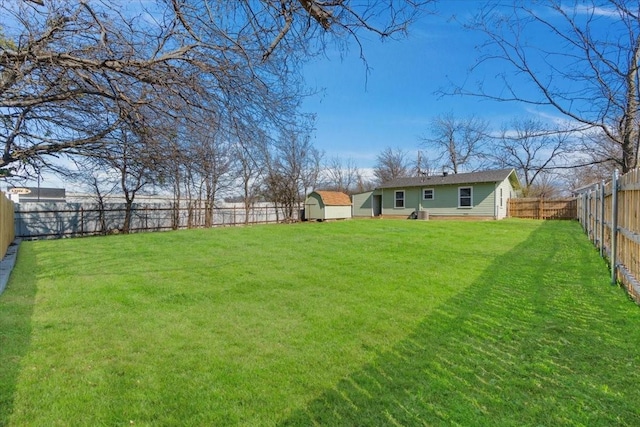 view of yard featuring a storage unit