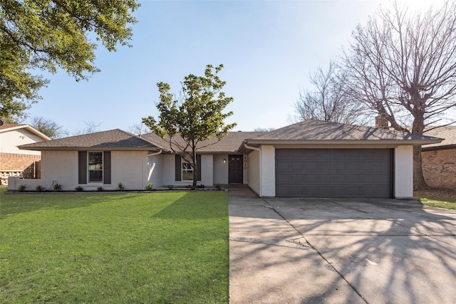 single story home with a garage and a front yard