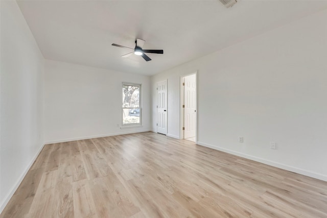 spare room featuring light hardwood / wood-style flooring and ceiling fan