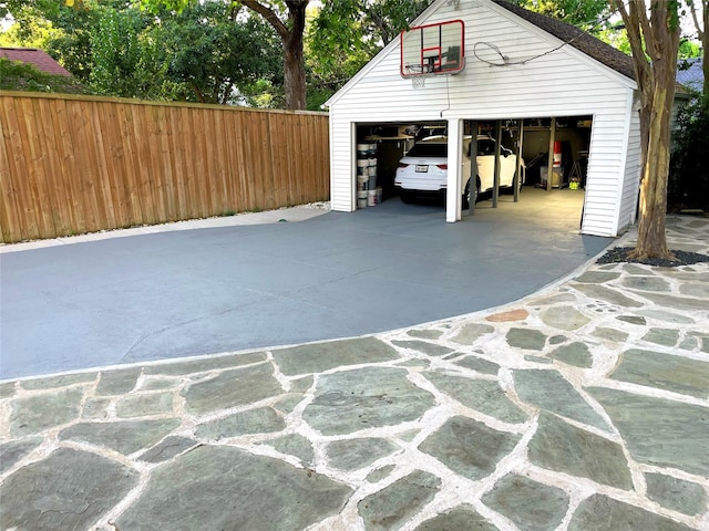 detached garage with fence