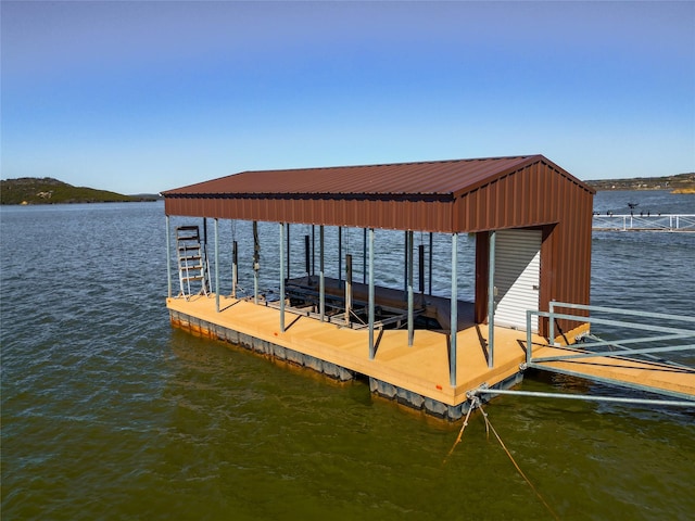 dock area with a water view