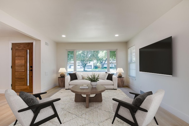 living room featuring light wood-type flooring