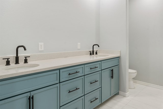 bathroom with vanity, toilet, and tile patterned flooring