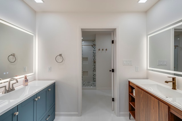 bathroom featuring vanity and walk in shower