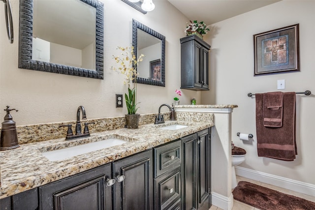 bathroom with vanity, tile patterned flooring, and toilet