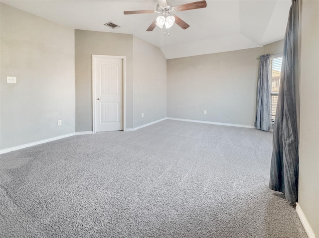 empty room with ceiling fan and light colored carpet