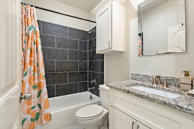 full bathroom with vanity, toilet, and shower / bath combo