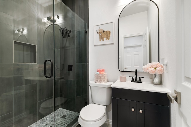 bathroom with vanity, toilet, and walk in shower