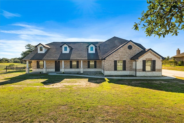 view of front of home featuring covered porch and a front yard