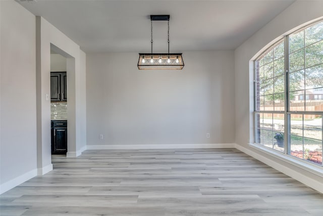 unfurnished dining area featuring light hardwood / wood-style flooring