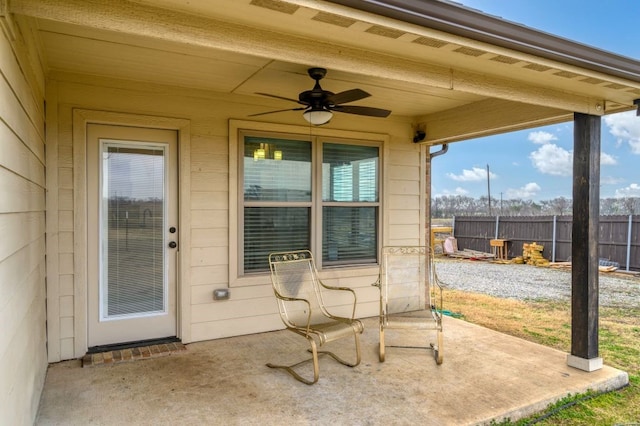 view of patio / terrace featuring ceiling fan