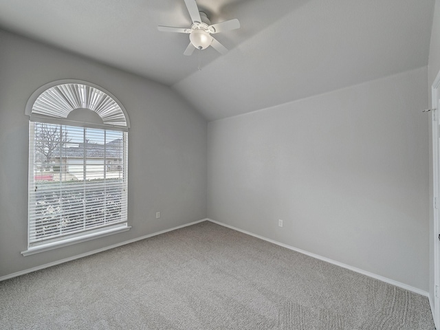 bonus room featuring vaulted ceiling, carpet flooring, and ceiling fan