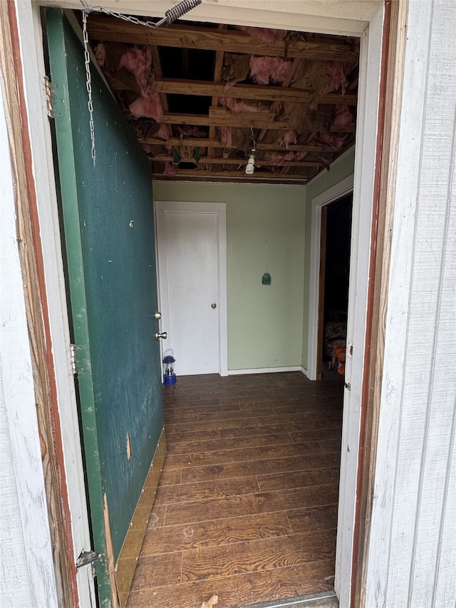 interior space with dark hardwood / wood-style floors