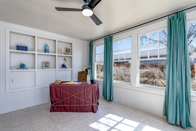 tiled office with ceiling fan