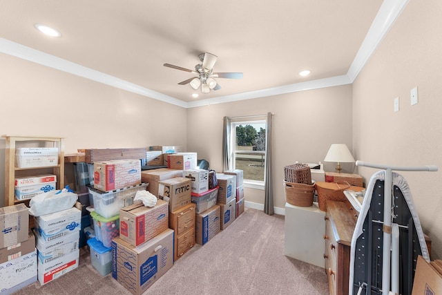 storage featuring ceiling fan