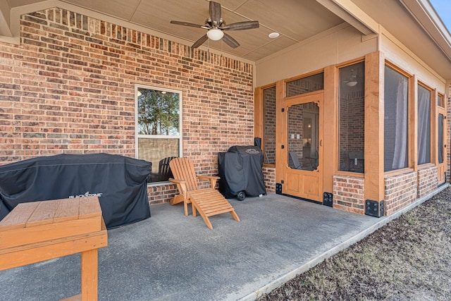 view of patio / terrace with grilling area and ceiling fan