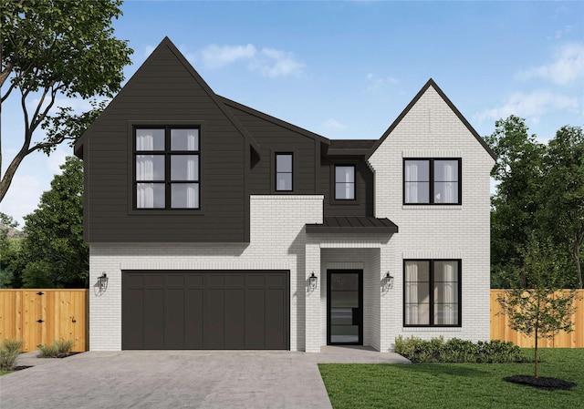 6346 Palo Pinto Ave, Dallas, TX 75214 - modern farmhouse style home featuring brick siding, driveway, a garage, and fence