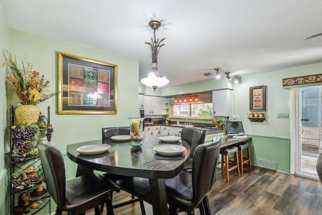 dining room featuring dark wood-type flooring and sink