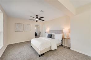 bedroom featuring ceiling fan and carpet flooring