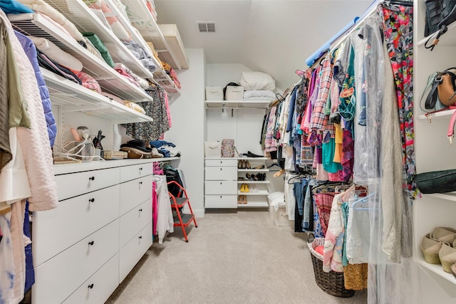 spacious closet with light carpet