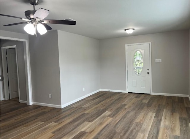 entryway featuring dark hardwood / wood-style floors and ceiling fan