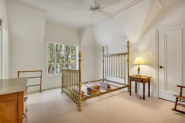 carpeted bedroom featuring crown molding