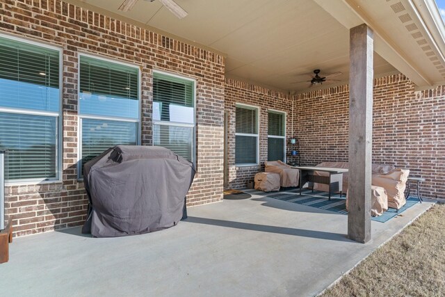 view of patio with ceiling fan