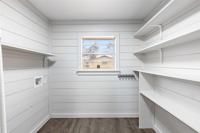 interior space with dark hardwood / wood-style floors