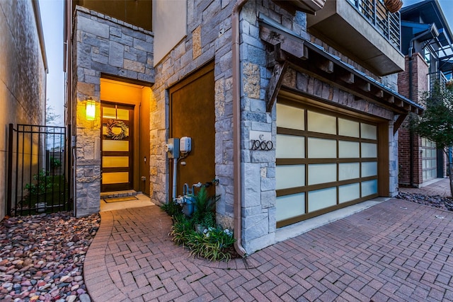 exterior space with a garage